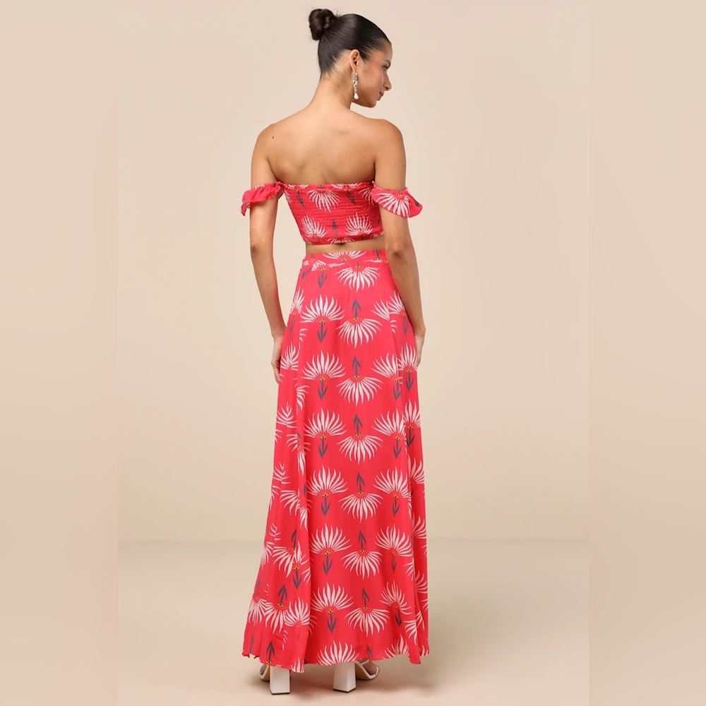 NWOT Lulus Transcoso Coral Floral Print Two-Piece Maxi Dress - Picture 4 of 11
